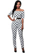 Monochrome Print White Belted Off Shoulder Jumpsuit